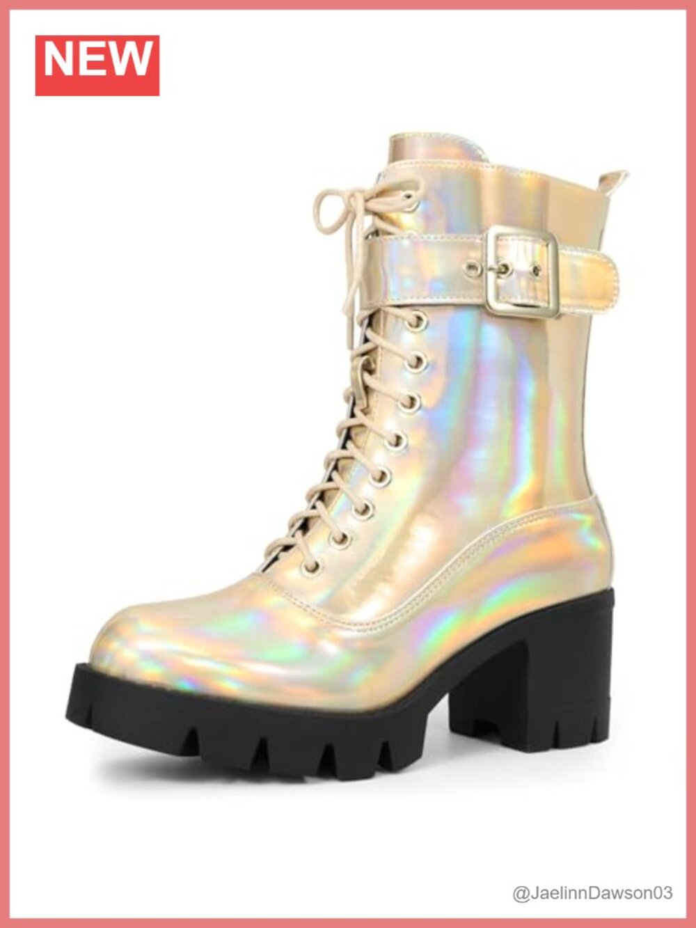 Chunky Heel Lace Up Platform Boots Women Round Toe
